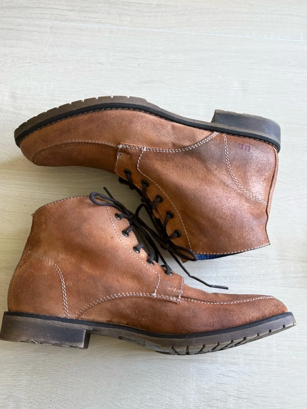 Bed Stu Men’s Brown Leather Moc Toe Lace-Up Ankle Boots Size 11.5